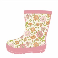 Kids customized pink floral rubber rain boot welly