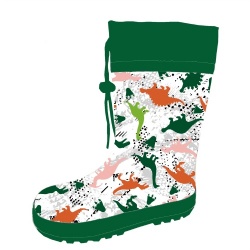 Kids green dino rubber rain boot welly with cuff