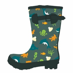 Kids customized green rubber rain boot welly