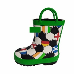 Boys green soccer rubber rain boot