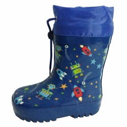 Boys blue robot rubber rain boot with cuff