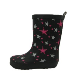 Kids waterproof black stars rubber rain boot welly