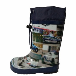 Boys navy police cars rubber rain boot with cuff