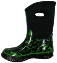 Kids waterproof green neoprene rubber rain boot welly