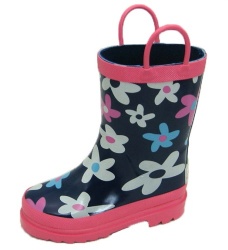 Kids customized pink floral rubber rain boot welly