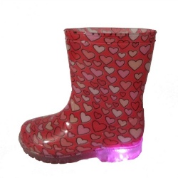 Pink kids  pvc rain boot with led light