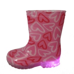 Heart kids  pvc rain boot with led light