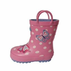 Kids pink butterfly rubber rain boot with handle