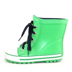 Kids green shoelace rubber rain boot welly