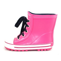 Kids pink shoelace rubber rain boot welly