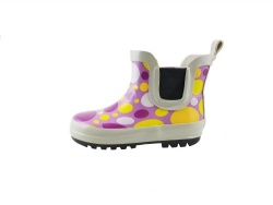 Kids purple ankle rubber rain boot welly with elastic band