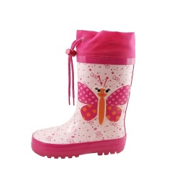 Kids cute pink rubber rain boot welly with cuff