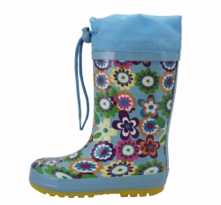 Kids popular blue circle rubber rain boot welly with cuff