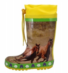 Kids popular horse rubber rain boot welly with cuff