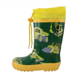 Kids customized green rubber rain boot welly with cuff