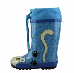 Kids customized blur cat rubber rain boot welly with cuff