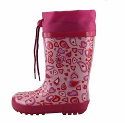 Kids customized pink paw rubber rain boot welly with cuff