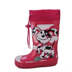 Kids customized pink dog rubber rain boot welly with cuff