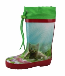 Kids customized cute cat rubber rain boot welly with cuff