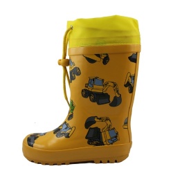 Kids latest hotsale yellow tractor rubber rain boot welly wtih cuff