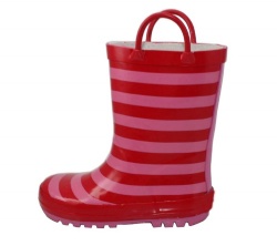 Kids waterproof red stripe rubber rain boot welly