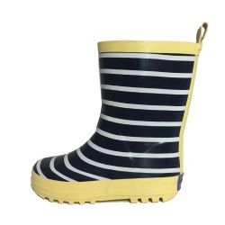 Kids waterproof yellow stripe rubber rain boot welly