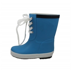 Kids hotsale blue shoelace rubber rain boot welly