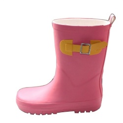 Kids hotsale pink buckle rubber rain boot welly