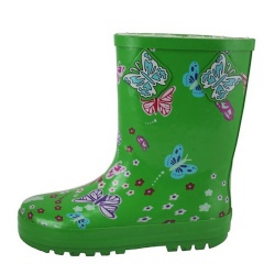 Kids hotsale green butterfly rubber rain boot welly