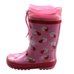 Kids hotsale pink ladybug rubber rain boot welly