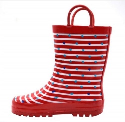 Kids customized red stripe rubber rain boot welly