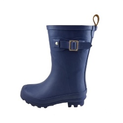 Kids waterproof navy matty rubber rain boot welly with buckle