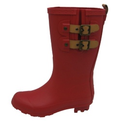 Kids newest red long rubber rain boot with leather buckle