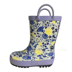 Kids waterproof purple rubber rain boot welly