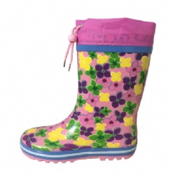 Kids waterproof colorful printing rubber rain boot welly with cuff