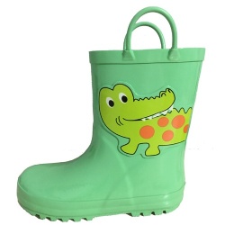 Kids waterproof green dino rubber rain boot welly