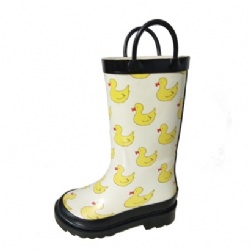 Kids waterproof yellow rubber rain boot welly with handle