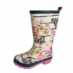 Kids waterproof rose long rubber rain boot welly