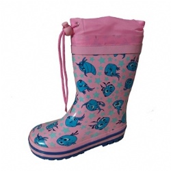 Kids wholesale pink rubber rain boot welly with cuff