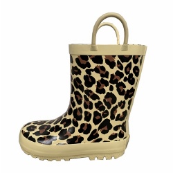 Kids leopard print rubber rain boot