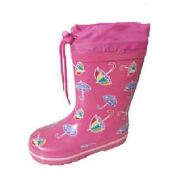 Kids wholesale pink umbrella rubber rain boot welly with cuff