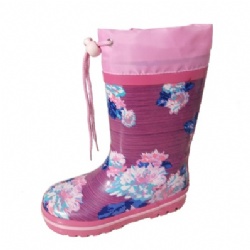 Kids wholesale purple floral rubber rain boot welly with cuff