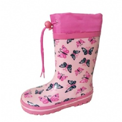 Kids wholesale colorful butterfly rubber rain boot welly with cuff