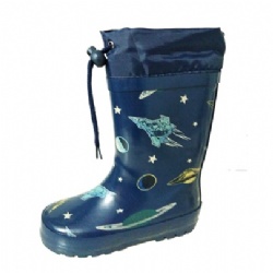 Kids factory price navy rubber rain boot welly with cuff