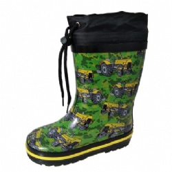 Kids customized green rubber rain boot welly