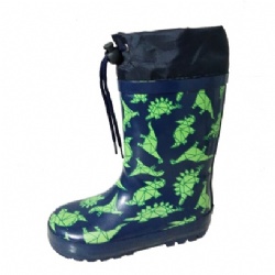 Kids popular green dino rubber rain boot welly