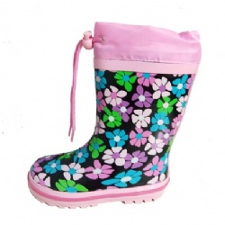 Kids popular pink flower rubber rain boot welly