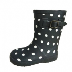 Kids high quality black dot rubber rain boot welly