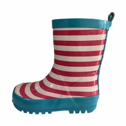 Kids white red stripe rubber rain boot