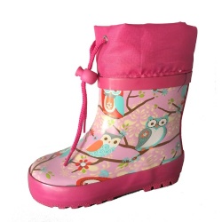 Kids customized short pink bird rubber rain boot welly for girl